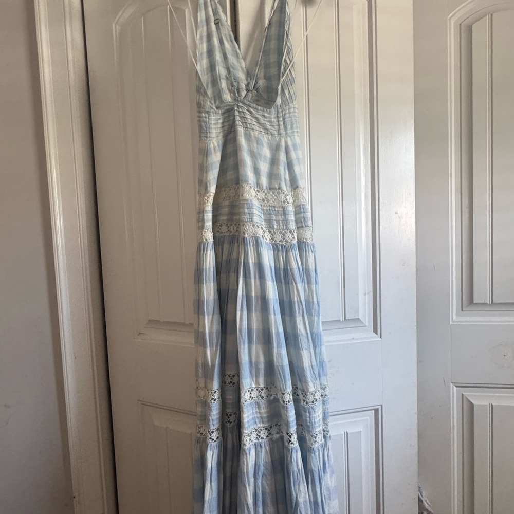 Loveshackfancy Light Blue Checkered Maxi Dress - image 5